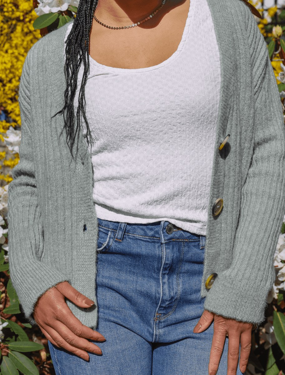 Slouchy V Neck Cardigan in Sage - Usolo Outfitters-KOTON