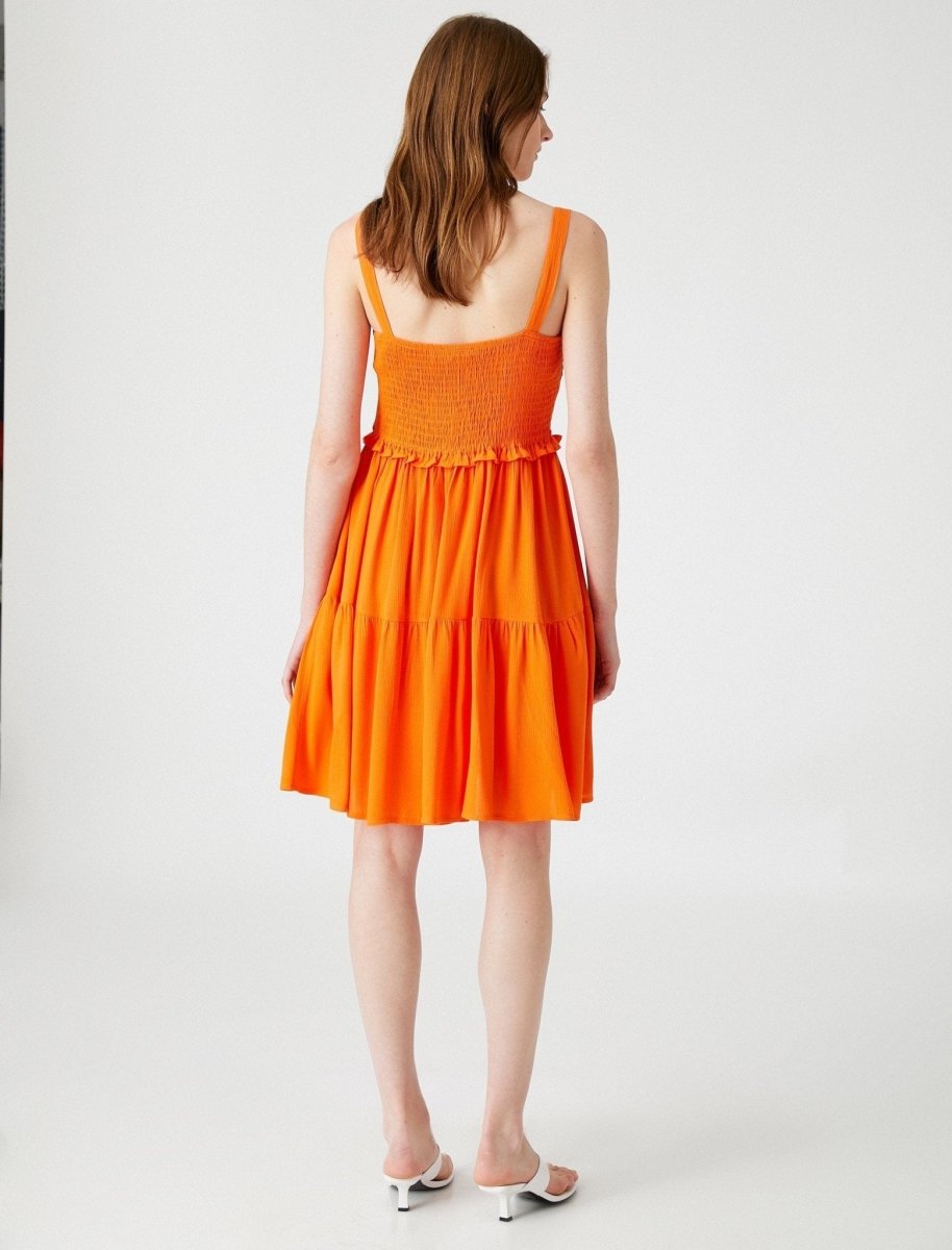 Smocked Fit and Flare Midi Dress in Orange - Usolo Outfitters-KOTON
