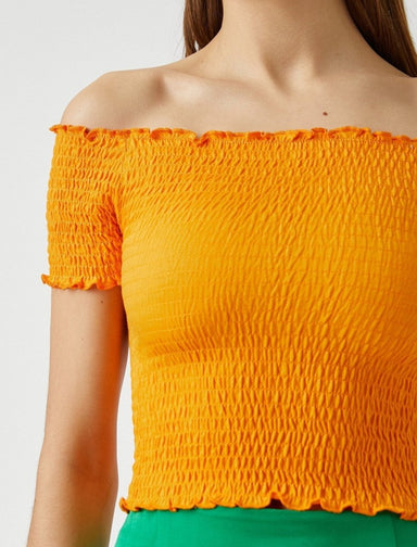 Smocked Off The Shoulder Crop Top in Orange - Usolo Outfitters-KOTON