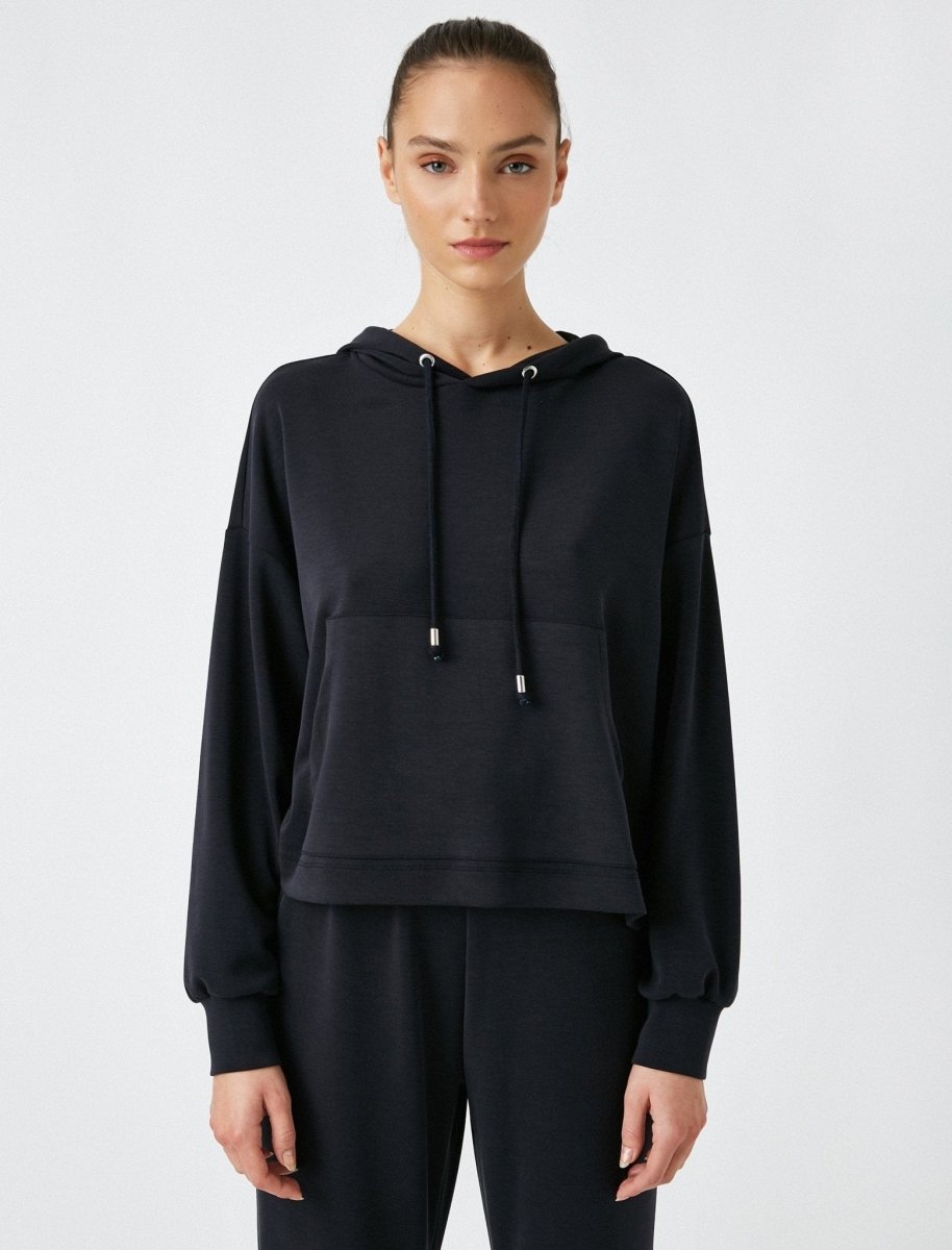 Soft Cropped Hoodie in Black - Usolo Outfitters-KOTON