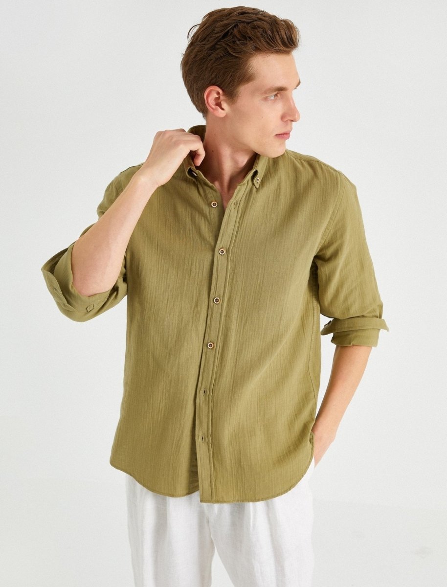 Soft Wrinkled Look Shirt in Khaki Soft Wrinkled Look Shirt in Khaki