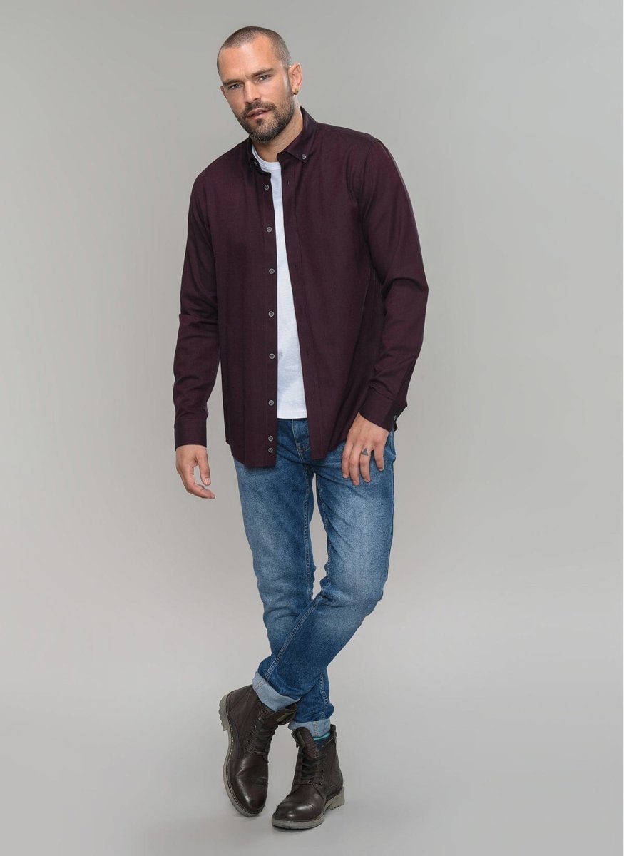 Solid Button-Down Shirt in Burgundy - Usolo Outfitters-PEOPLE BY FABRIKA