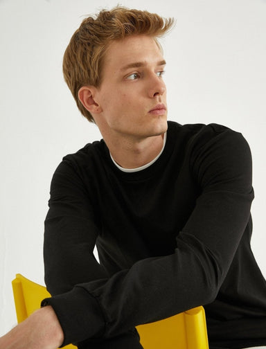 Solid Crew Neck Sweatshirt in Black - Usolo Outfitters-KOTON