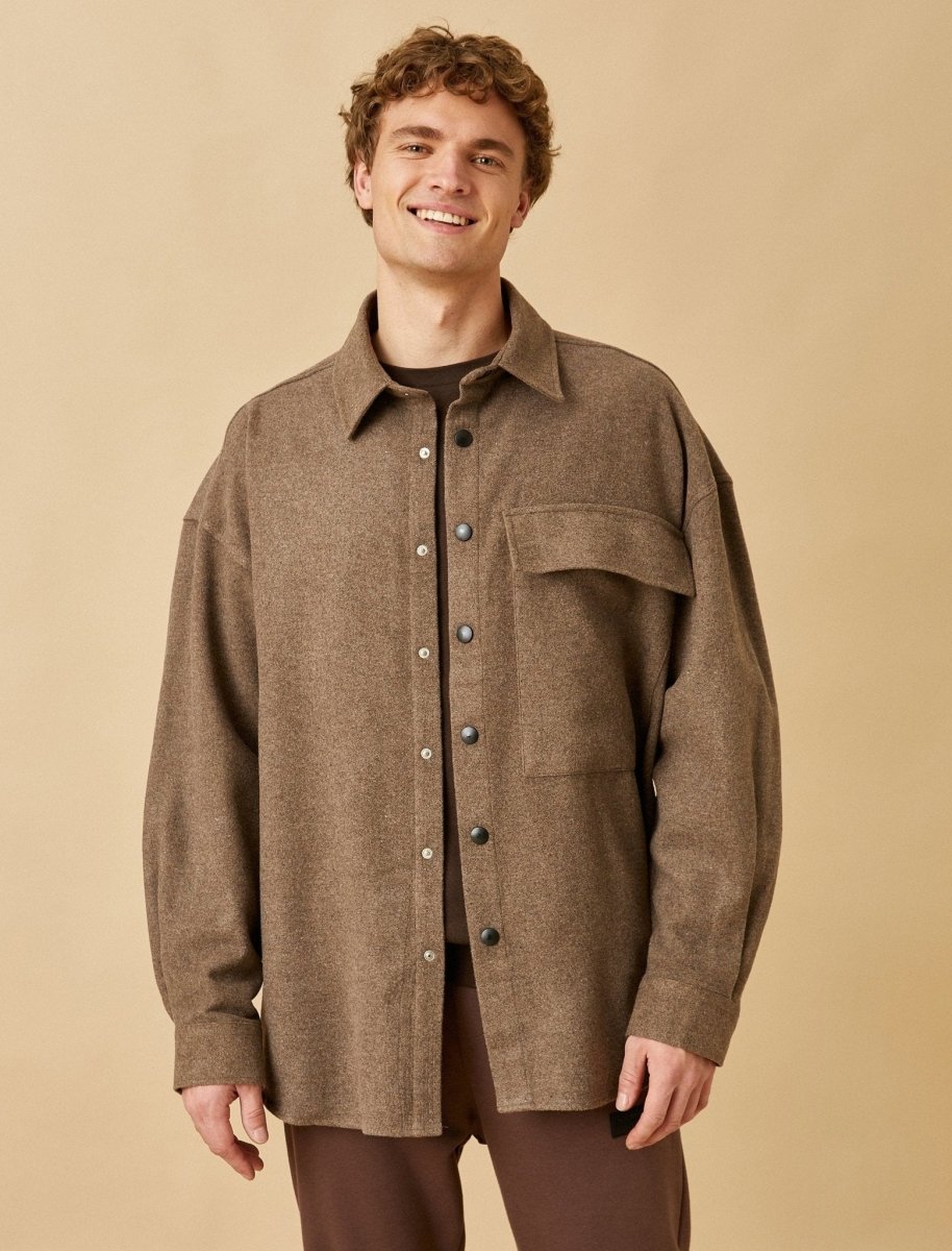 Solid Flannel Overshirt Shacket in Mink - Usolo Outfitters-KOTON