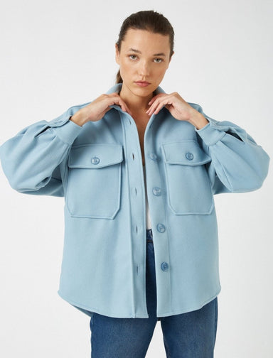 Solid Overshirt Shacket in Blue - Usolo Outfitters-KOTON