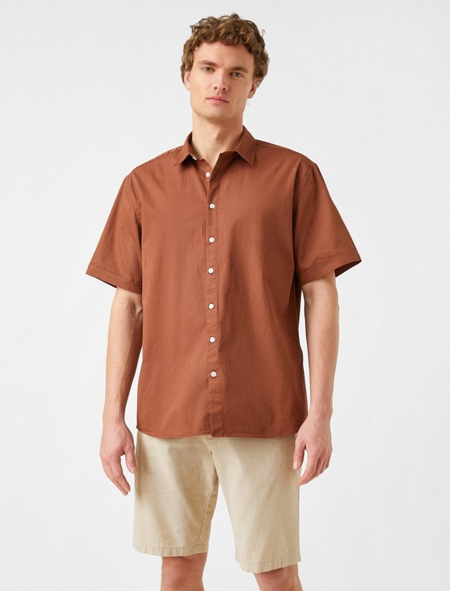Solid Twill SS Shirt Untucked in Mink - Usolo Outfitters-KOTON