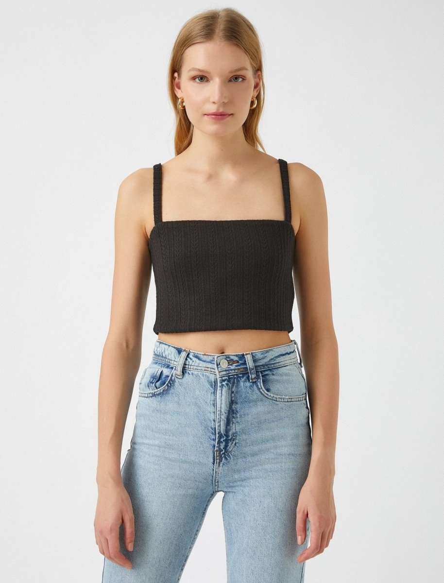 Square Neck Crop Tank in Black - Usolo Outfitters-KOTON