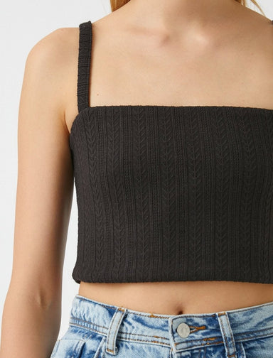 Square Neck Crop Tank in Black - Usolo Outfitters-KOTON