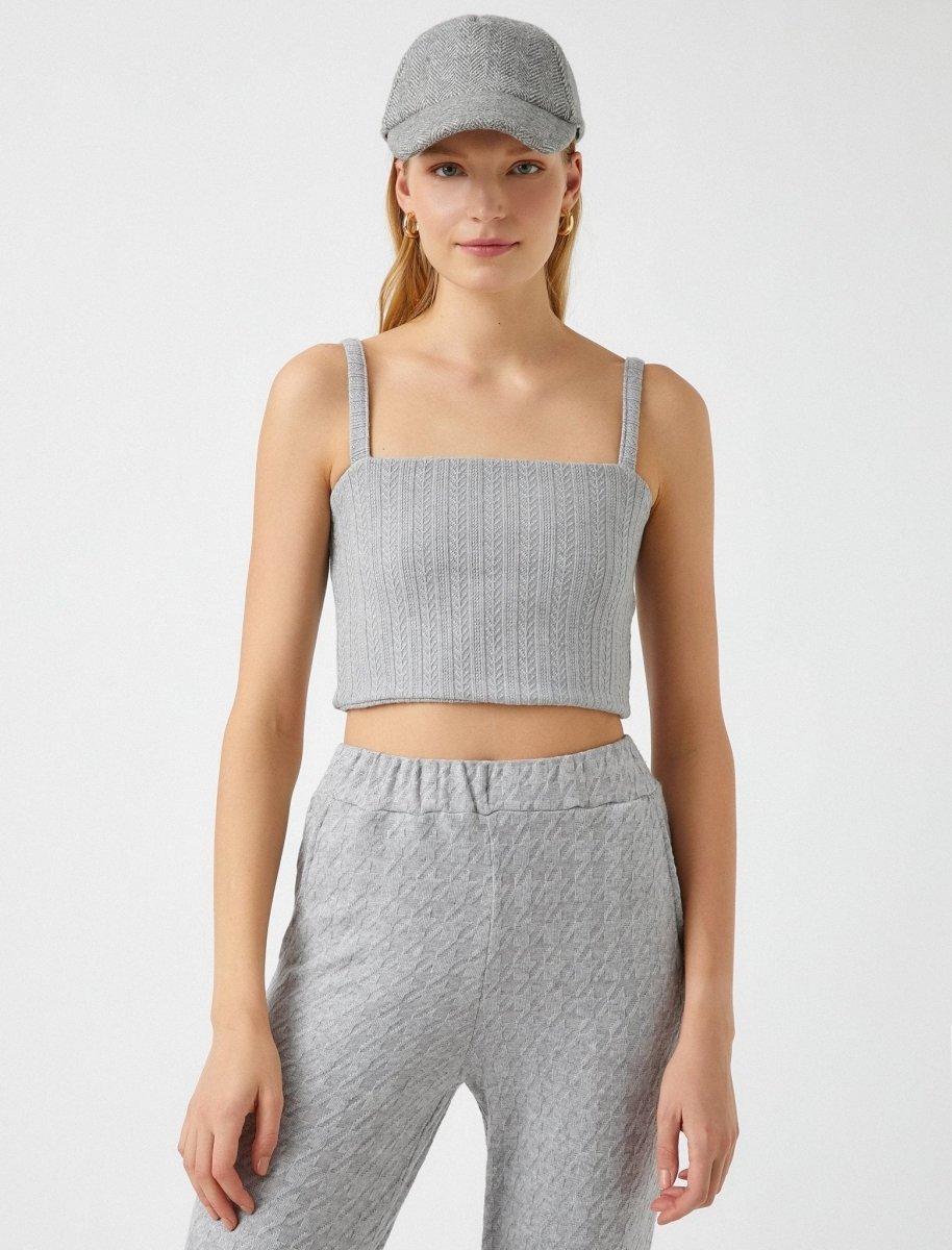 Square Neck Crop Tank in Grey - Usolo Outfitters-KOTON