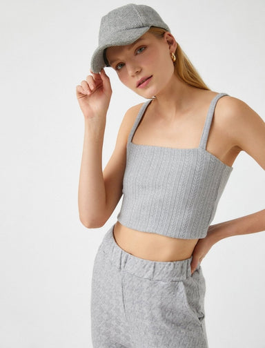 Square Neck Crop Tank in Grey - Usolo Outfitters-KOTON
