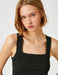 Square Neck Ribbed Tank Top in Black - Usolo Outfitters-KOTON
