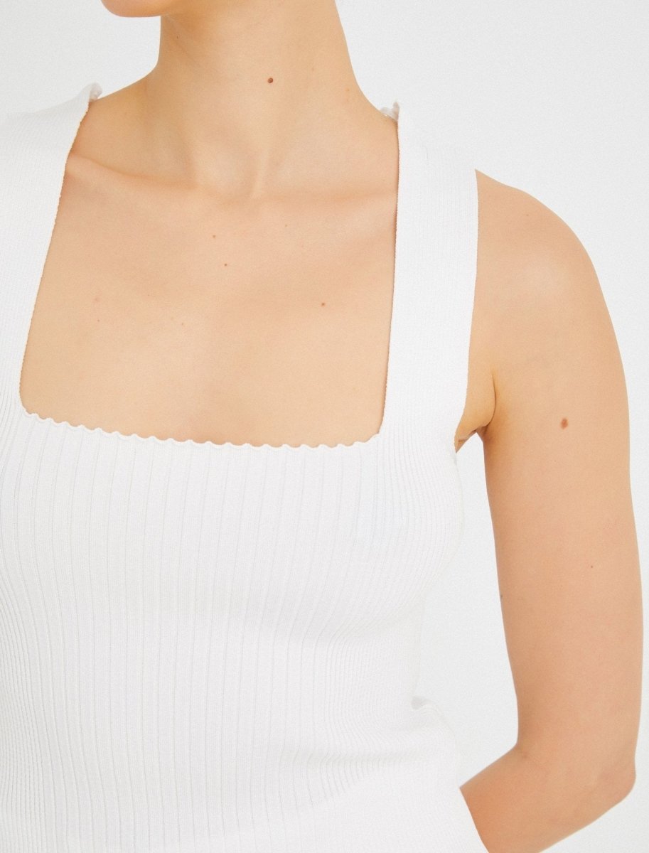 Square Neck Ribbed Tank Top in White - Usolo Outfitters-Usolo Outfitters