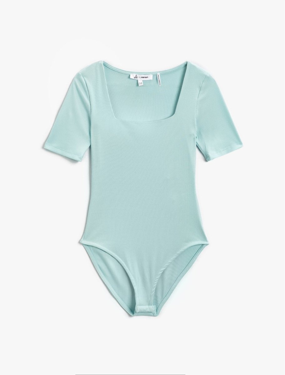 Square Neck Short Sleeve Bodysuit in Blue - Usolo Outfitters-KOTON