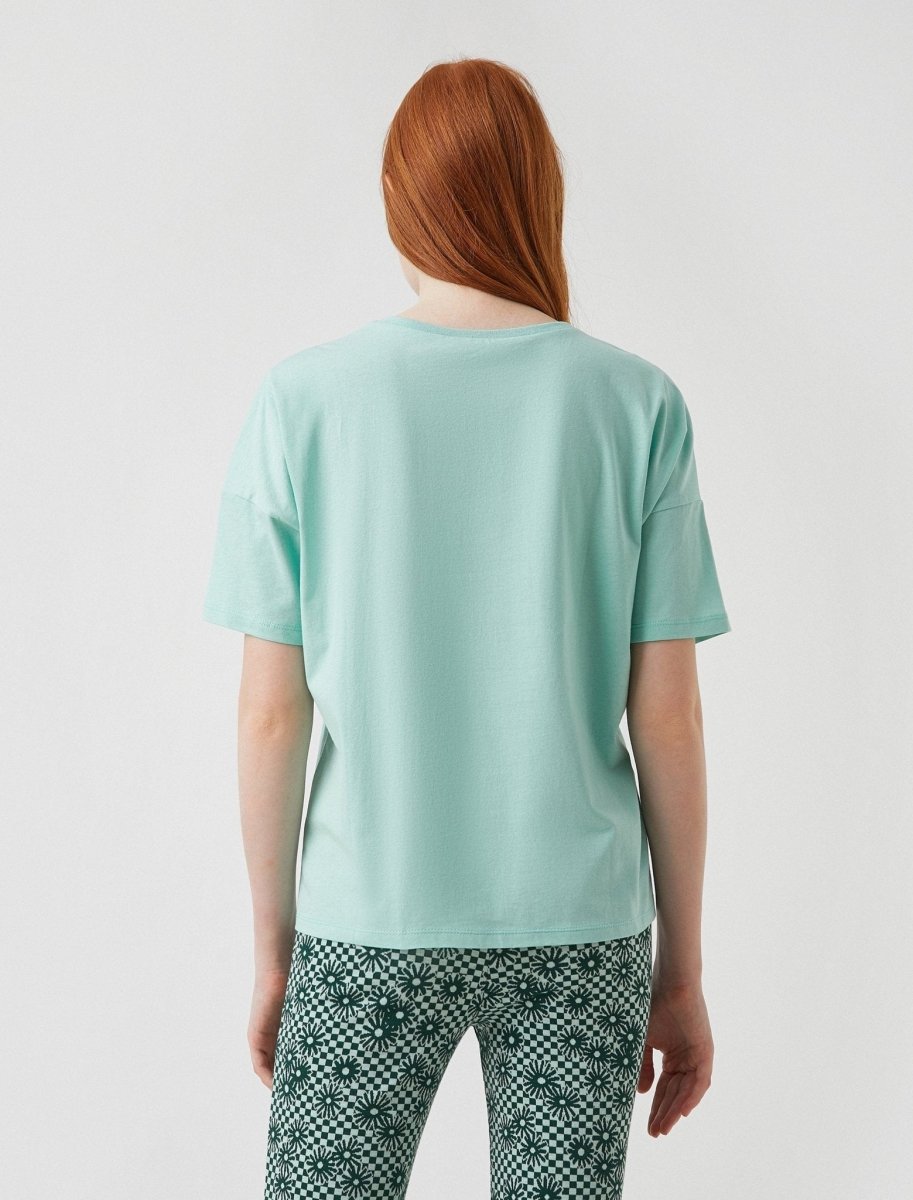 Star and Sun Print Oversized T-Shirt in Green - Usolo Outfitters-KOTON