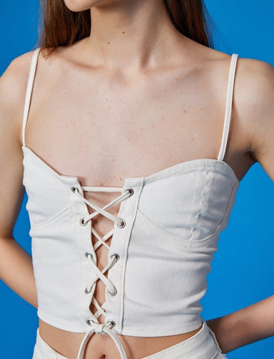 Haut corset à lacets Stitch en blanc - Usolo Outfitters-KOTON