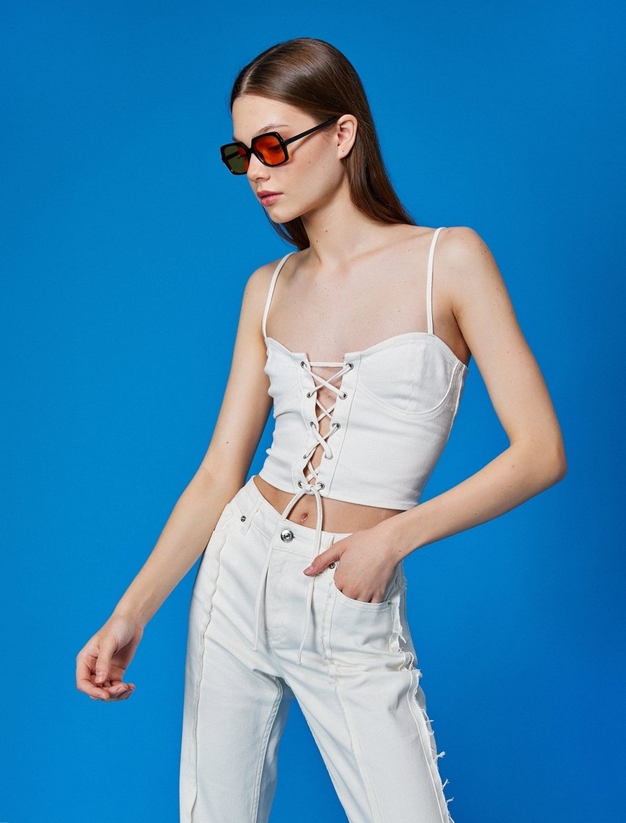 Stitch Lace Up Corset Top in White - Usolo Outfitters-KOTON