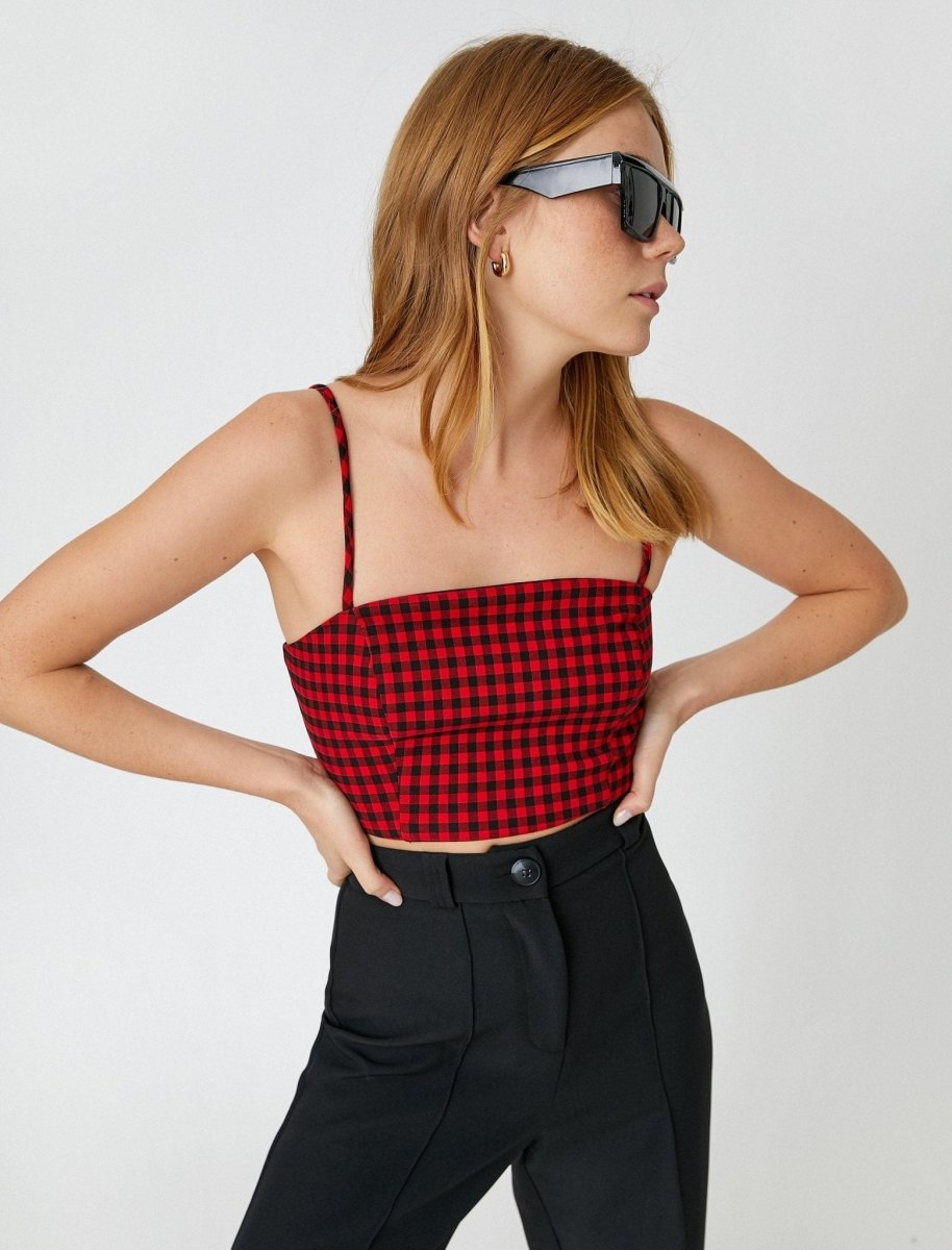 Strappy Bra Top in Red Plaid - Usolo Outfitters