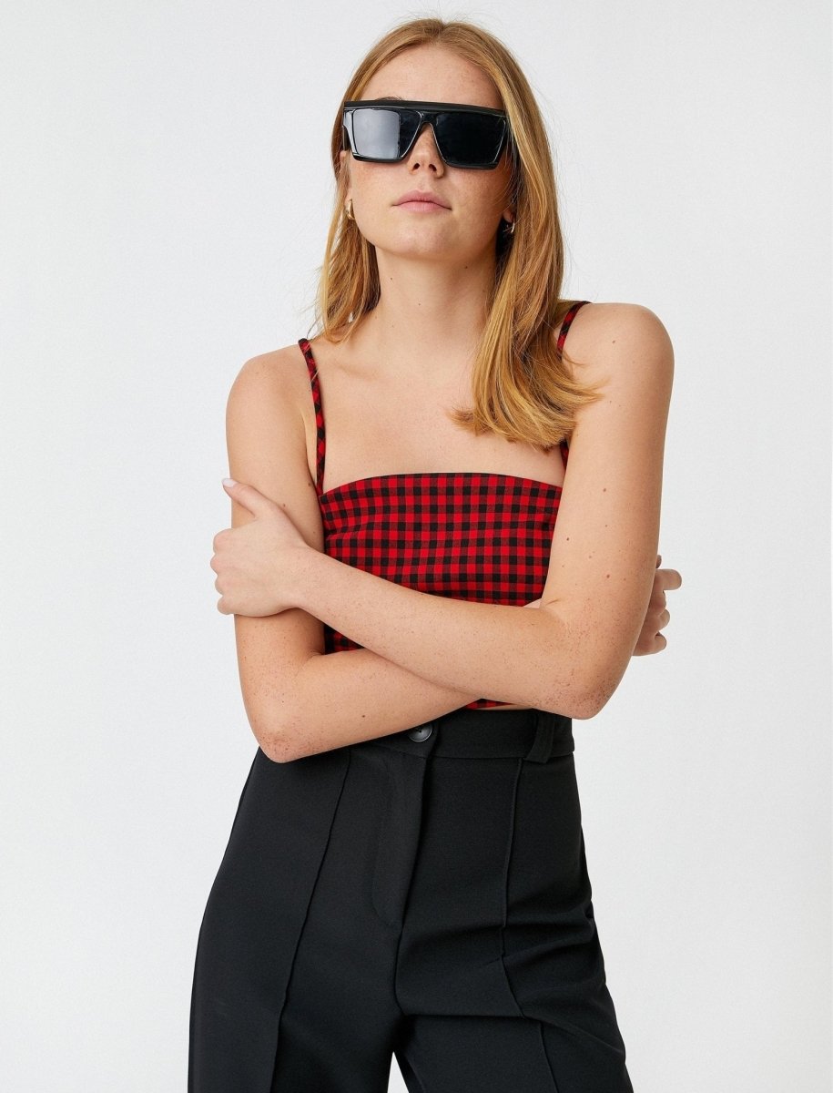 Strappy Bra Top in Red Plaid - Usolo Outfitters-KOTON