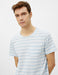 Striped Crew Neck Tshirt in Blue - Usolo Outfitters-KOTON