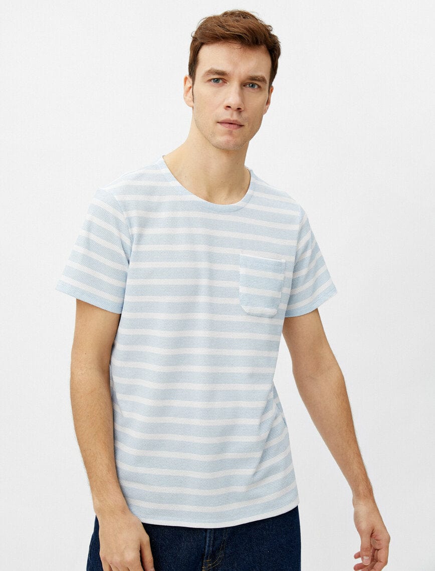Striped Crew Neck Tshirt in Blue - Usolo Outfitters-KOTON
