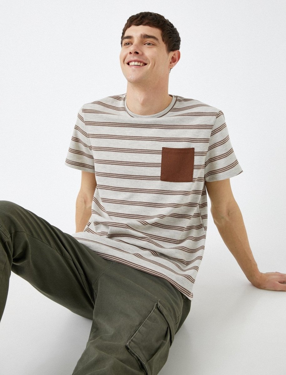 Striped Honeycomb Tshirt in Tan - Usolo Outfitters-KOTON