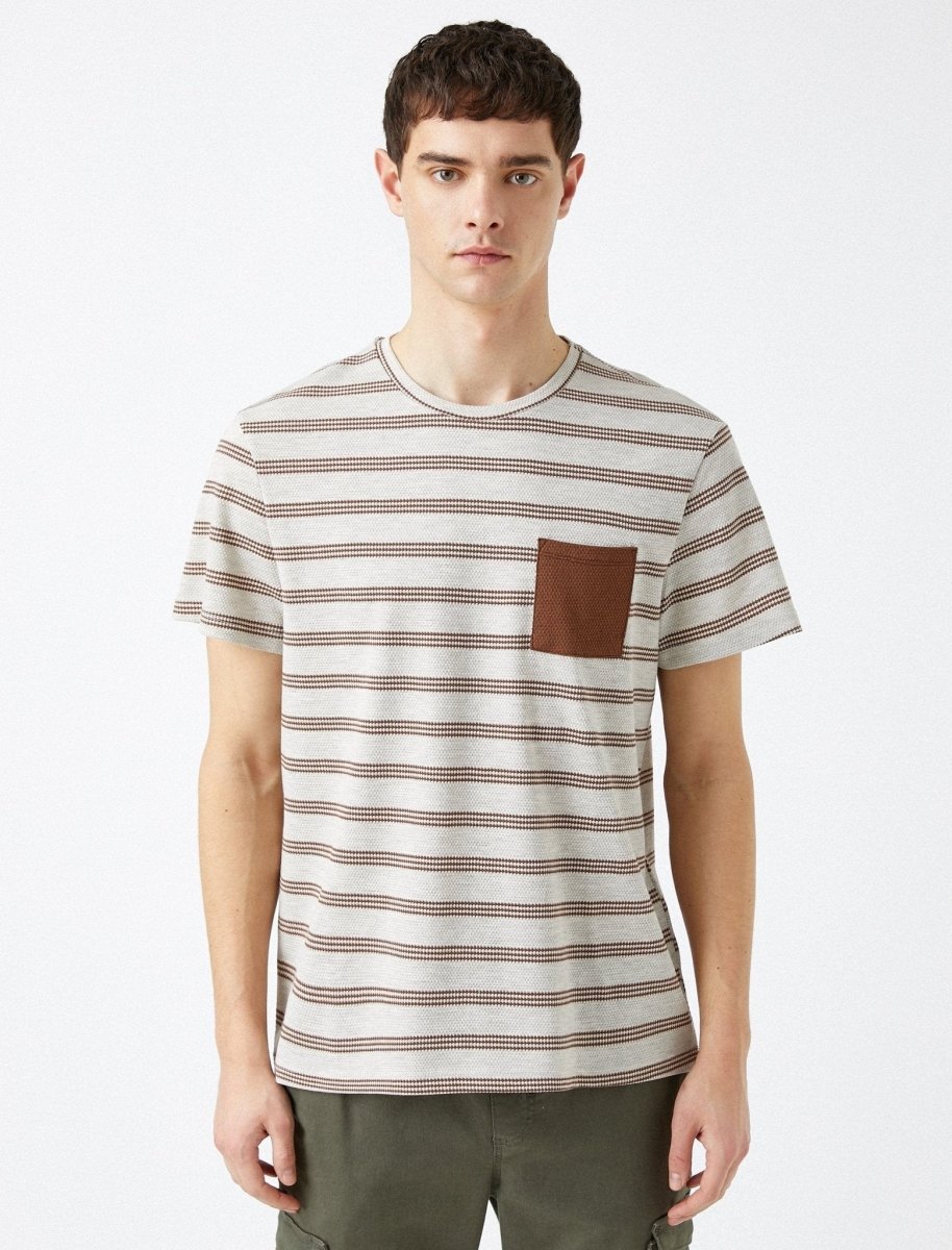 Striped Honeycomb Tshirt in Tan - Usolo Outfitters-KOTON