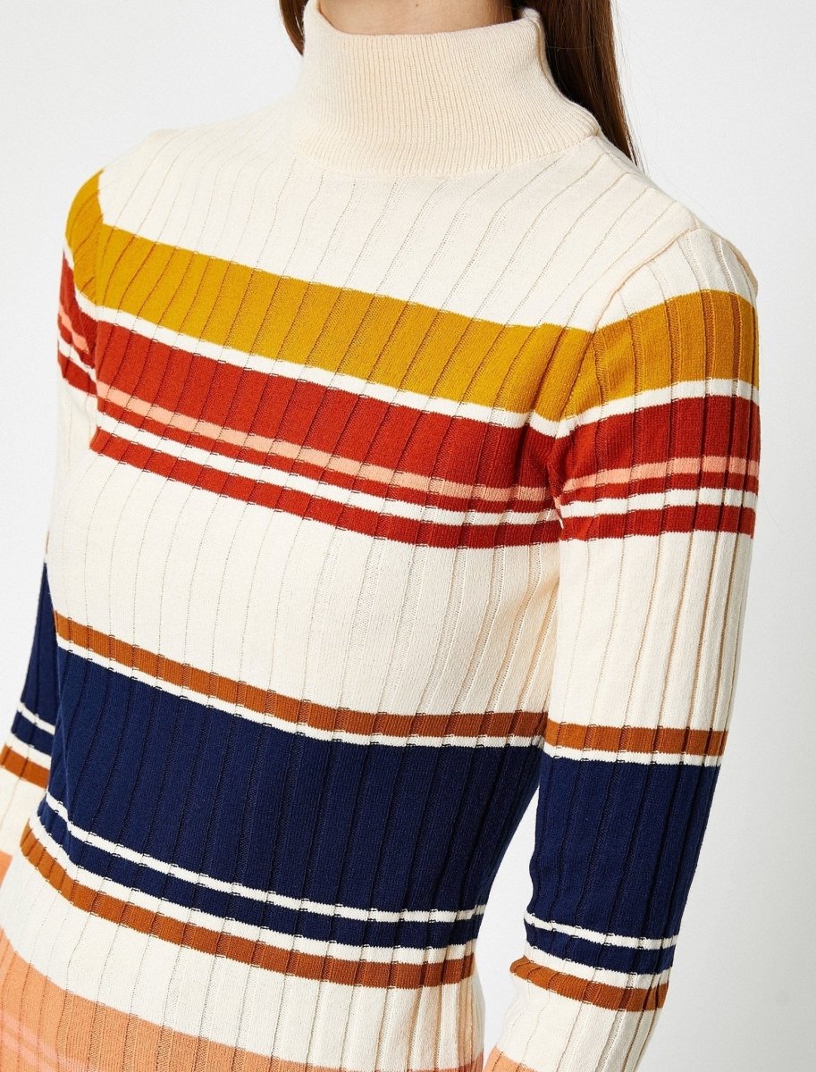 Striped Mock Neck Sweater in Cream - Usolo Outfitters-KOTON