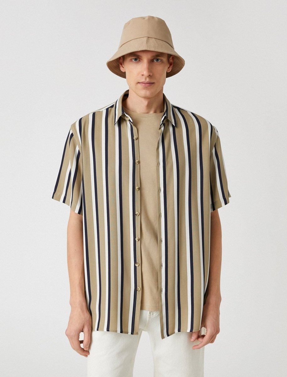 Striped Short Sleeve Shirt in Beige - Usolo Outfitters-KOTON