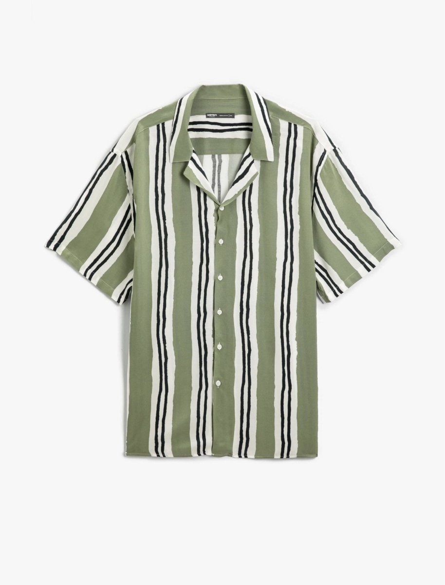 Striped Short Sleeve Shirt in Green - Usolo Outfitters-KOTON