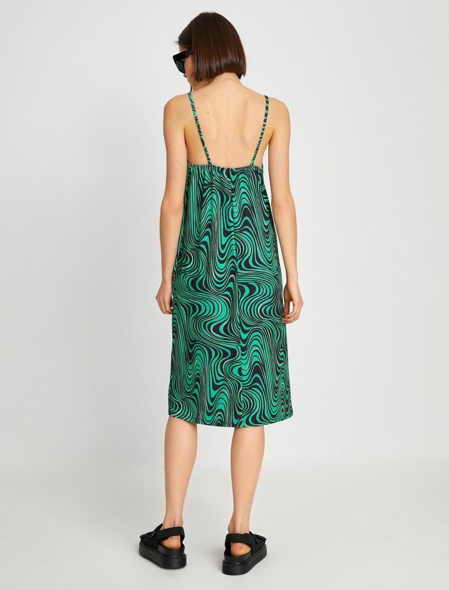 Swirl Print Strappy Midi Slip Sundress in Green - Usolo Outfitters-KOTON