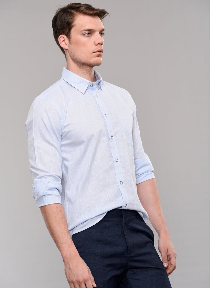 Textured Concealed Collar Shirt in Light Blue - Usolo Outfitters-PEOPLE BY FABRIKA