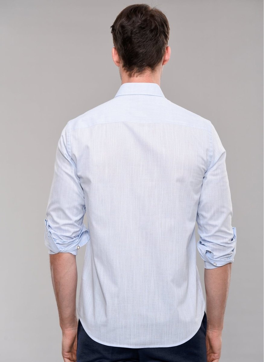 Textured Concealed Collar Shirt in Light Blue - Usolo Outfitters-PEOPLE BY FABRIKA