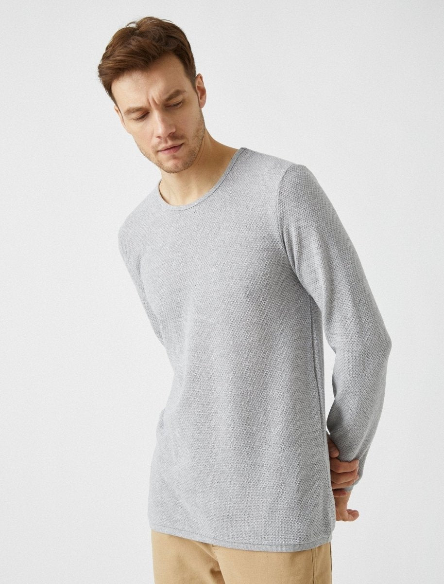 Textured Crew Neck Sweater in Gray - Usolo Outfitters-KOTON