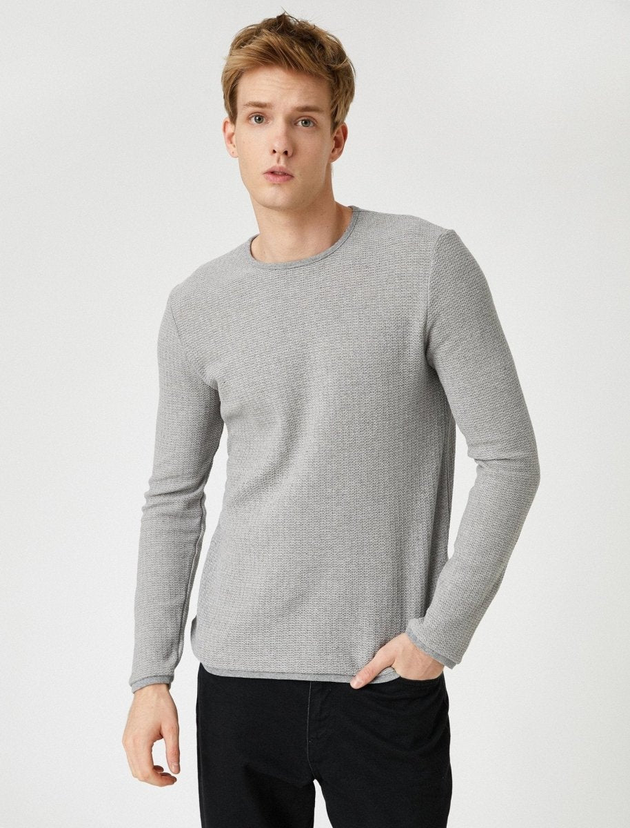 Textured Crew Neck Sweater in Grey - Usolo Outfitters-KOTON