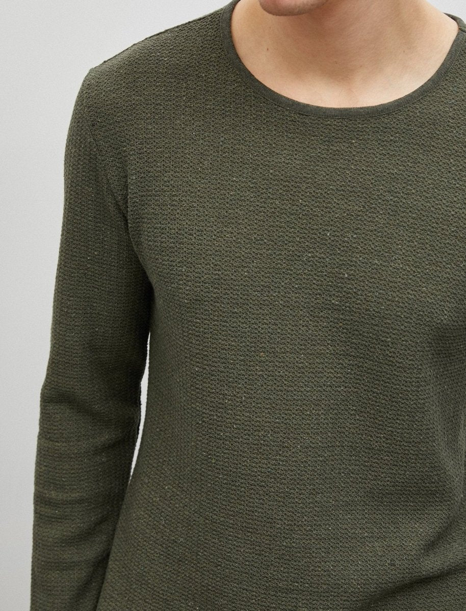 Textured Crew Neck Sweater in Olive - Usolo Outfitters-KOTON
