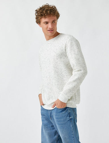 Textured Crew Neck Sweatshirt in White - Usolo Outfitters-KOTON