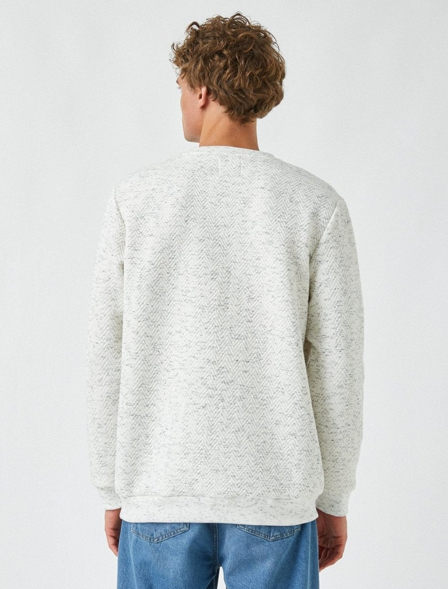 Textured Crew Neck Sweatshirt in White - Usolo Outfitters-KOTON