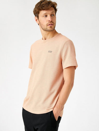 Textured Crew Neck t-Shirt in Powder - Usolo Outfitters-KOTON