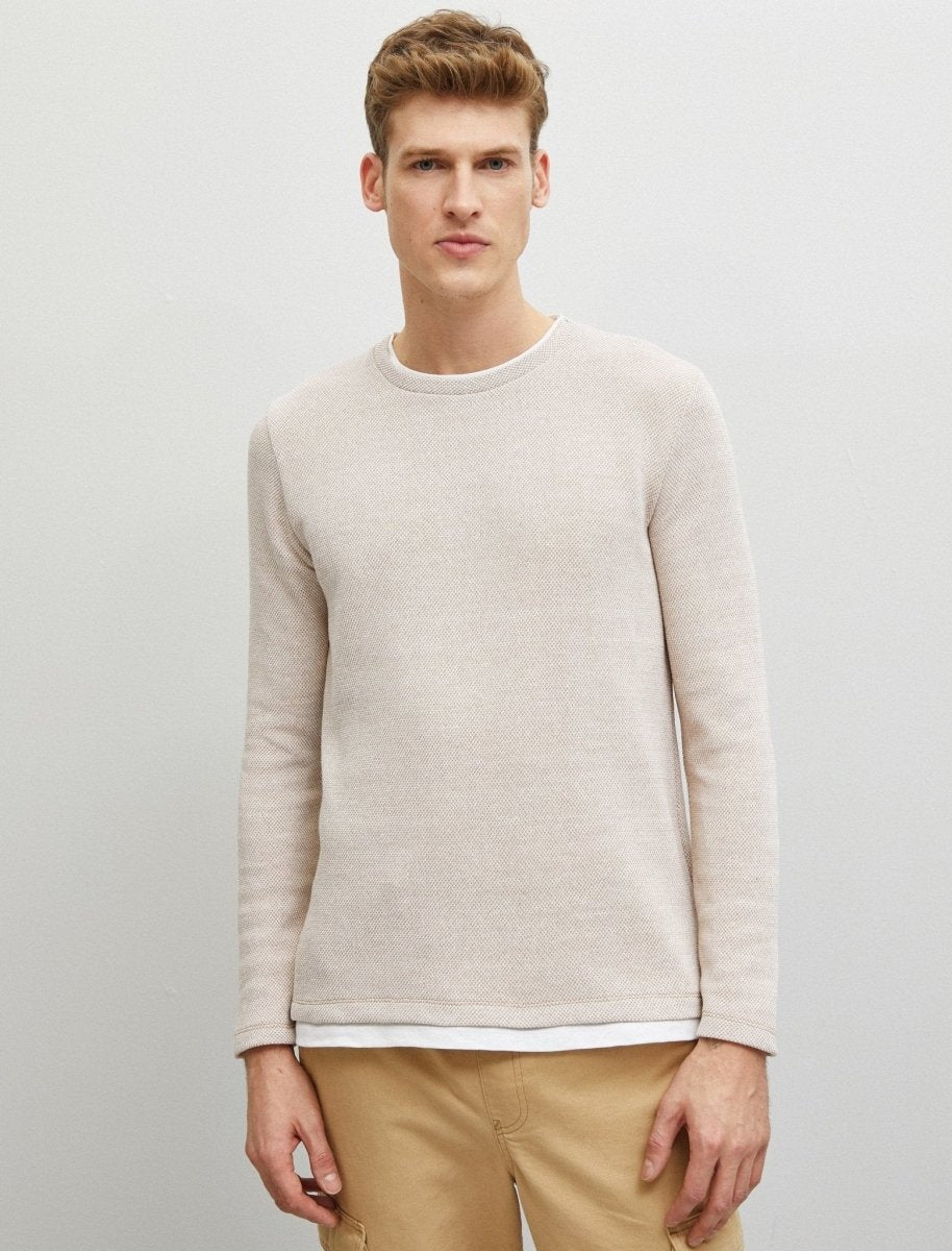 Textured Crew Neck Tshirt in Dune - Usolo Outfitters-KOTON
