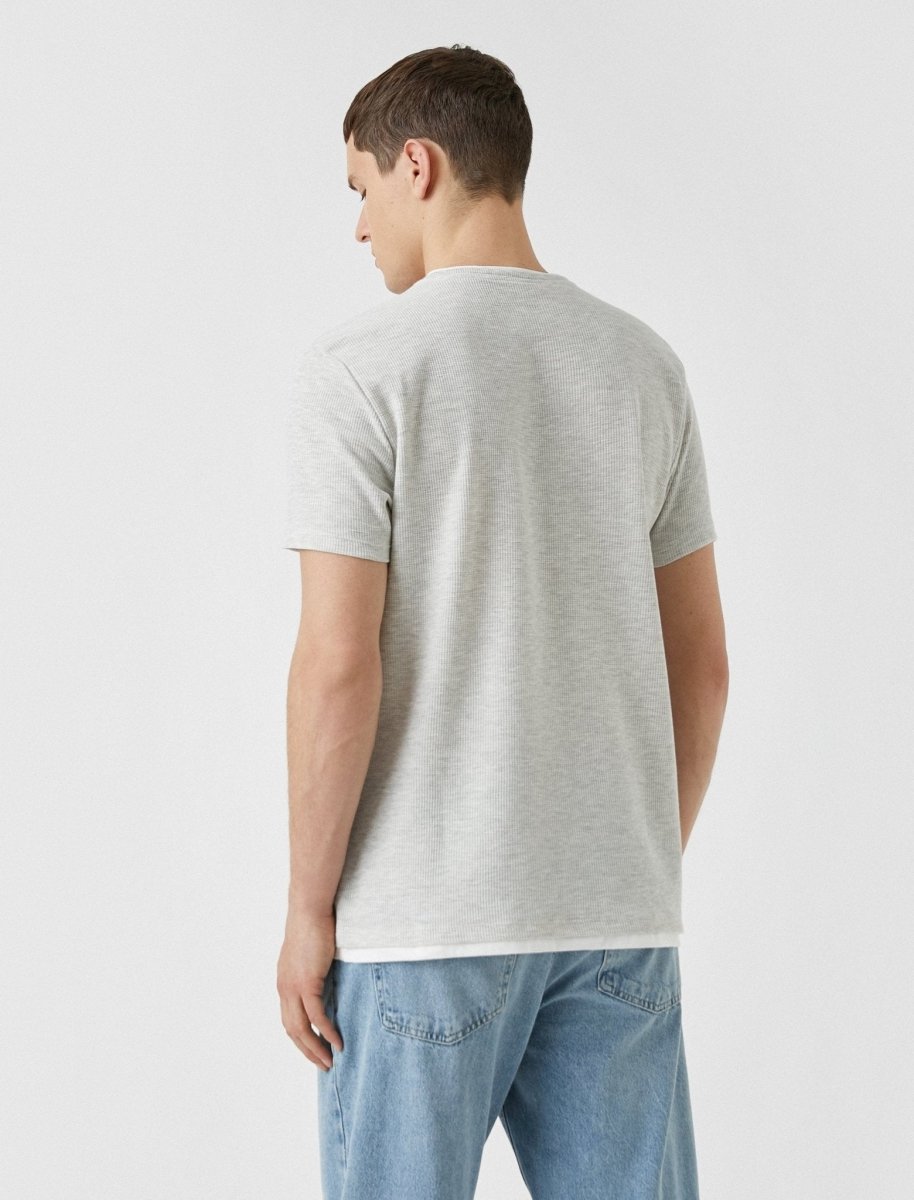 Textured Crew Neck Tshirt in Grey - Usolo Outfitters-KOTON