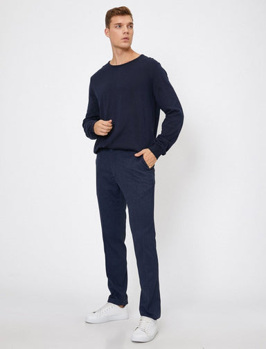 Textured Dress Pants in Navy - Usolo Outfitters-KOTON