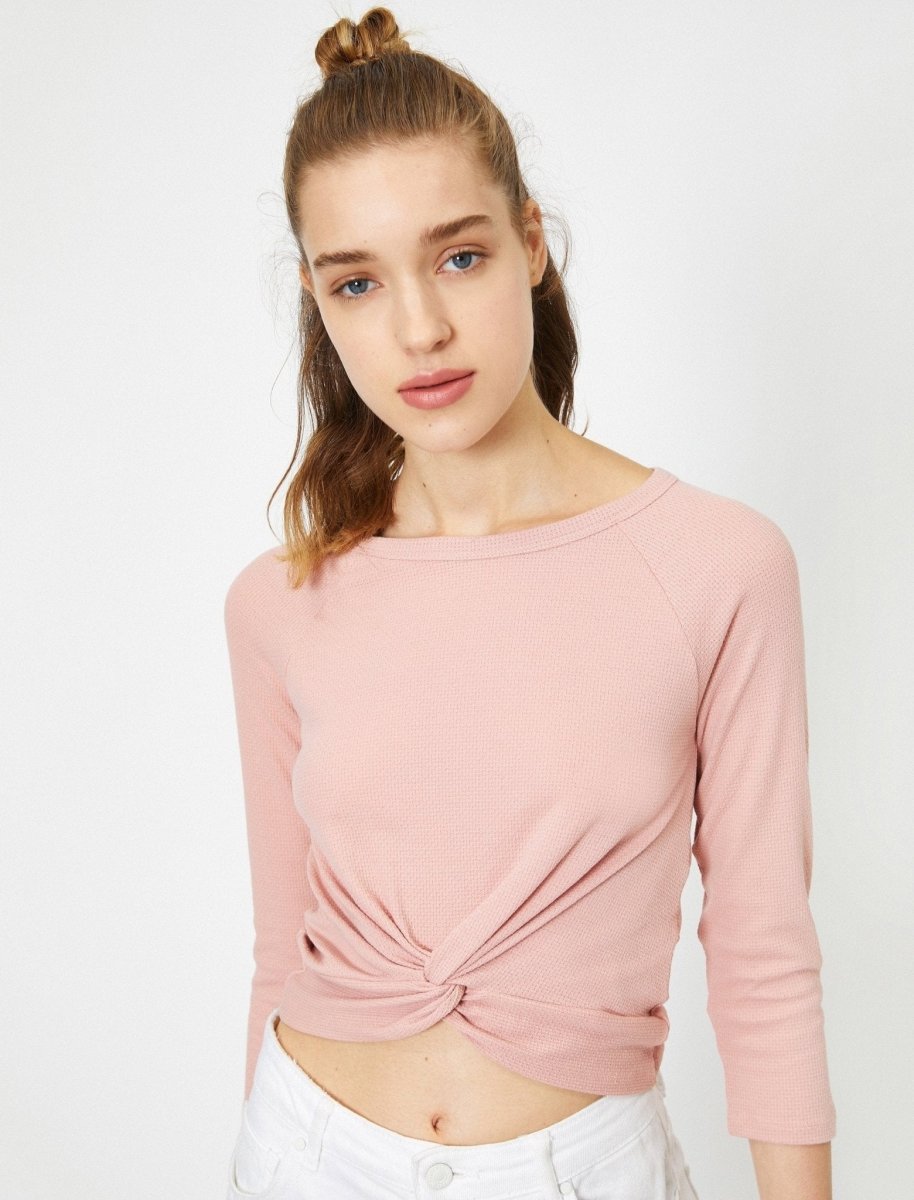 Textured Front Knot Tshirt in Pink - Usolo Outfitters-KOTON