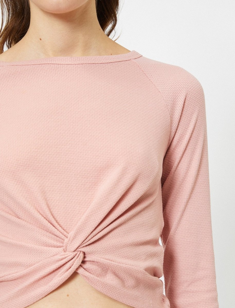 Textured Front Knot Tshirt in Pink - Usolo Outfitters-KOTON