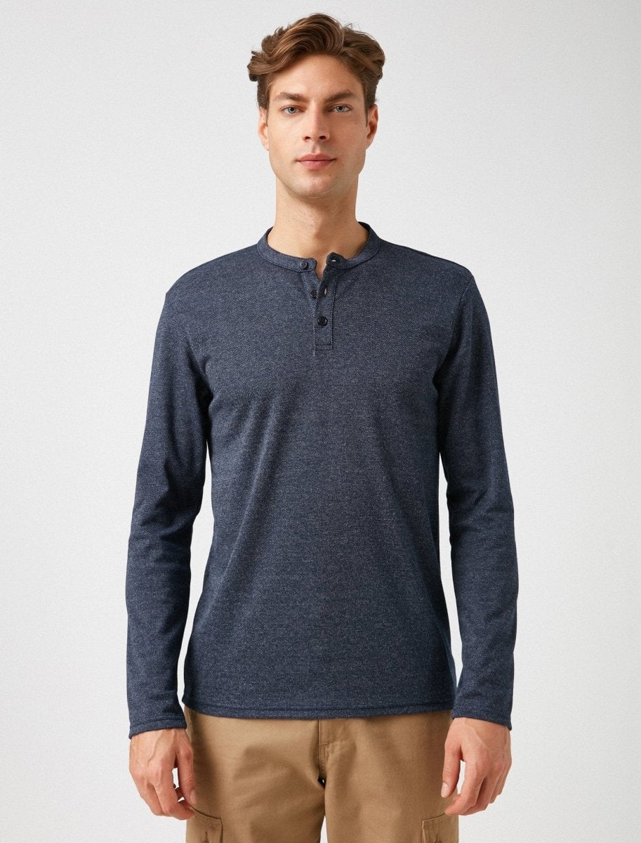 Textured Henley Tshirt in Navy - Usolo Outfitters-KOTON