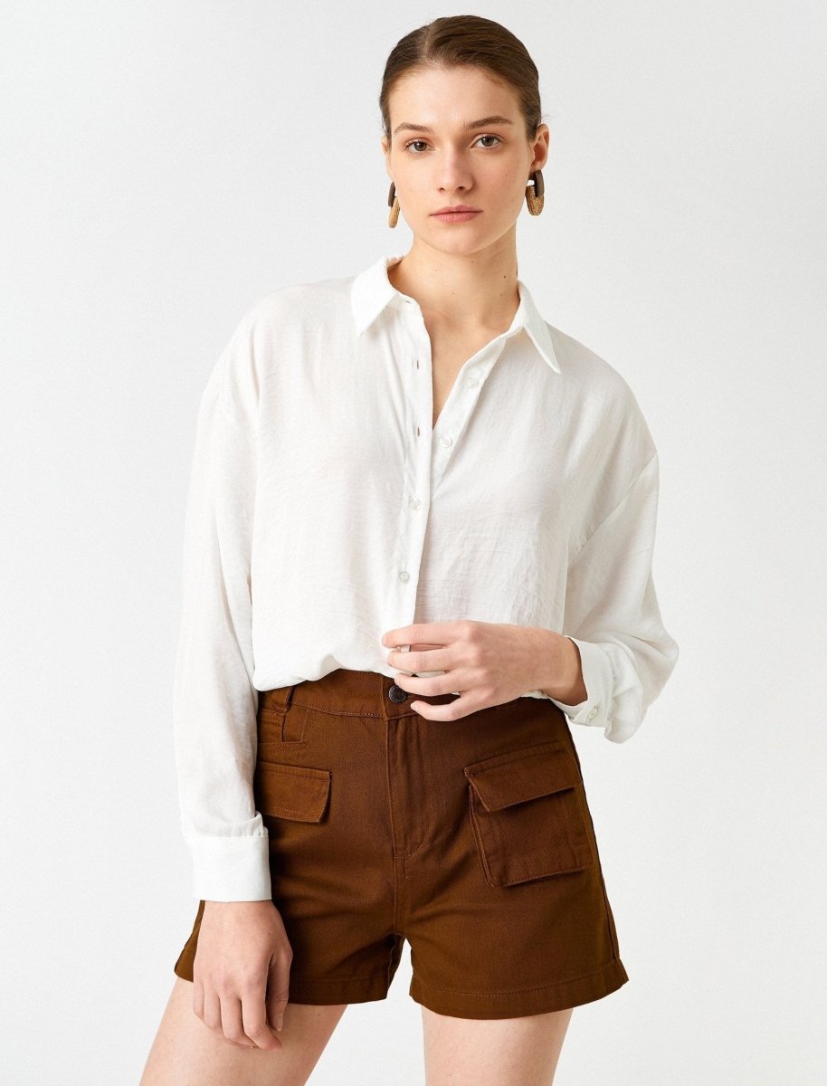 Textured Oversize Button Up Blouse in White - Usolo Outfitters-KOTON