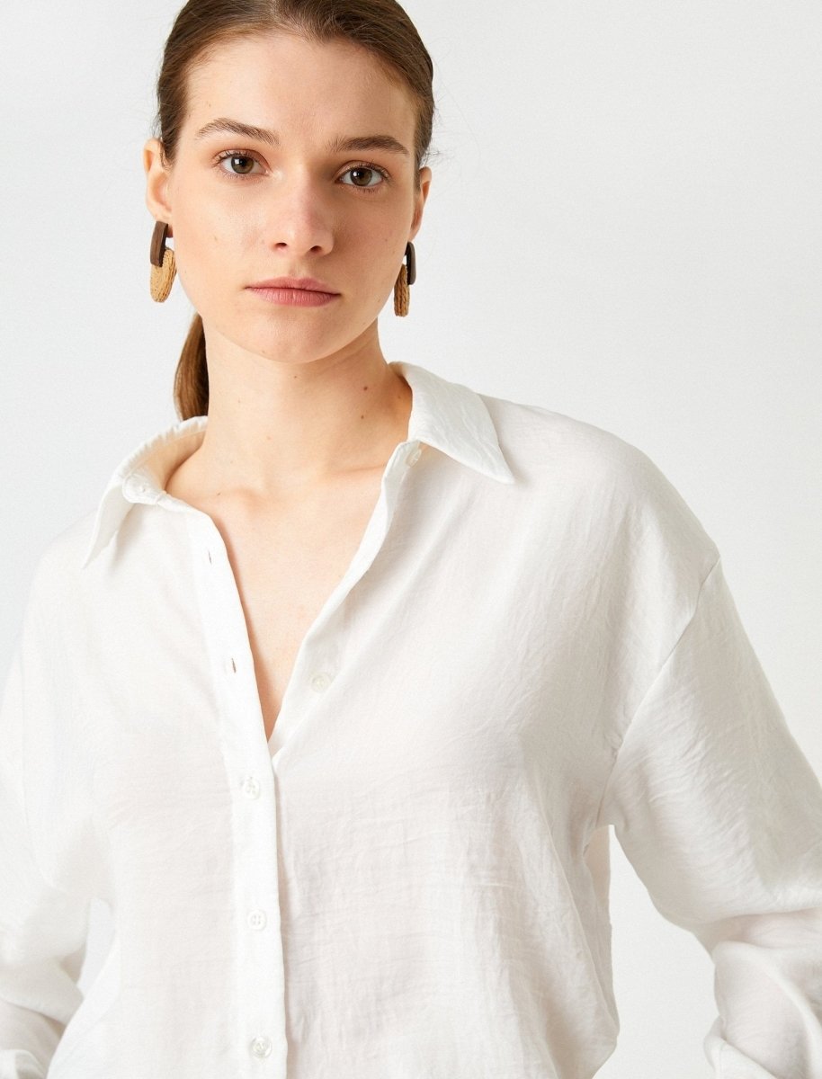 Textured Oversize Button Up Blouse in White - Usolo Outfitters-KOTON
