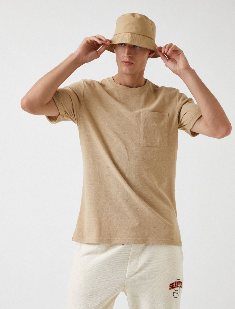 Textured Pique Tshirt in Beige - Usolo Outfitters-KOTON