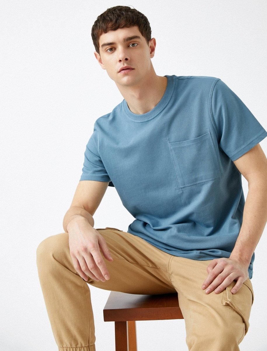 Textured Pique Tshirt in Blue - Usolo Outfitters-KOTON