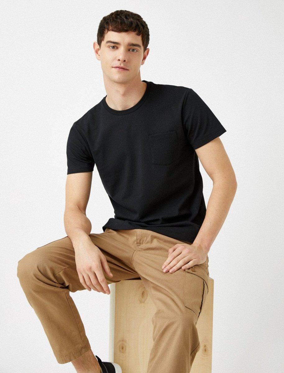 Textured Pocket Tshirt in Black - Usolo Outfitters-KOTON
