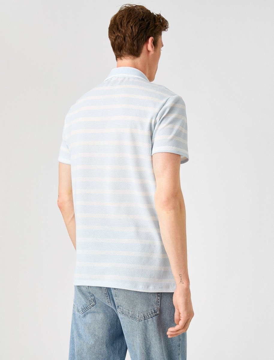 Textured Polo T-shirt in Baby Blue Stripes - Usolo Outfitters-KOTON